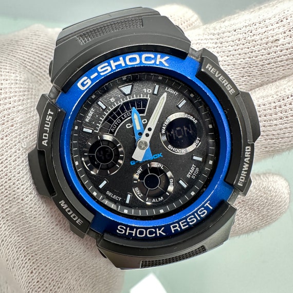 Casio G-shock AW-591 Chronograph Watch Black and Blue - Etsy