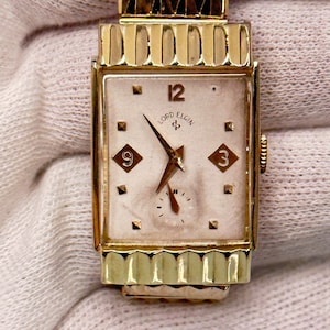 Antique Lord Elgin 14k Gold Filled Swiss Gentleman’s Art Deco Watch with 4 adjustments  with 21 Jewels c.1958