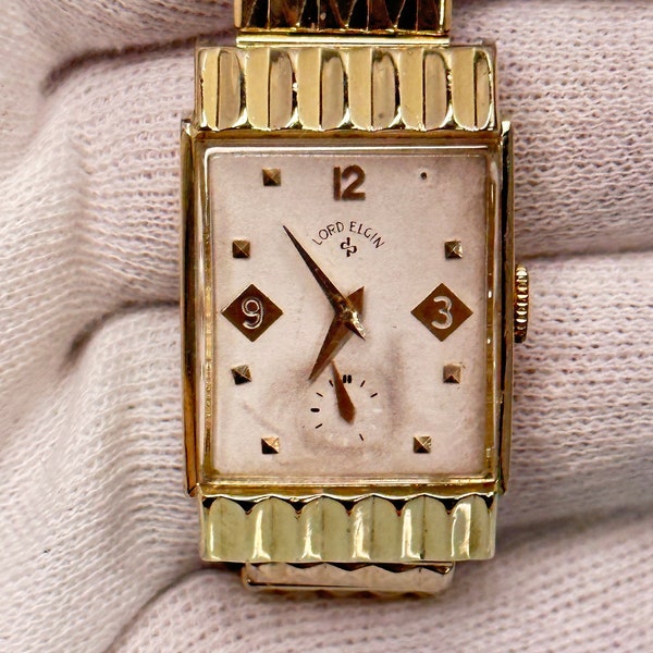 Antique Lord Elgin 14k Gold Filled Swiss Gentleman’s Art Deco Watch with 4 adjustments  with 21 Jewels c.1958