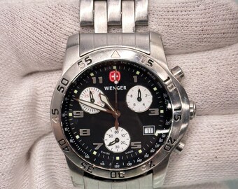Swiss Army Wenger Chronograph Black Dial Stainless Steel Strap