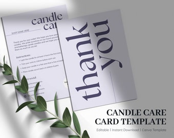 Candle Card Template, Candle Care Card Template, Small Business Card, Care Card, Thank You Card, Canva Template, Candle Care, Modern