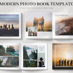Modern Travel Photo Book Template, Photo Album Template, Editable Photo Book, Customizable Square Photobook, Photo Album For Travel, Canva