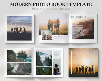 Modern Travel Photo Book Template, Photo Album Template, Editable Photo Book, Customizable Square Photobook, Photo Album For Travel, Canva