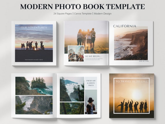 Modern Travel Photo Book Template, Photo Album Template, Editable Photo Book,  Customizable Square Photobook, Photo Album for Travel, Canva 