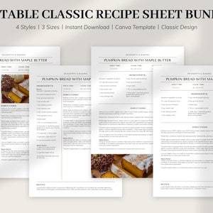 CLASSIC Recipe Template BUNDLE, Printable Recipe Template, Recipe Card, EDITABLE Recipe Sheet Templates, Vintage Recipe Template, Cookbook