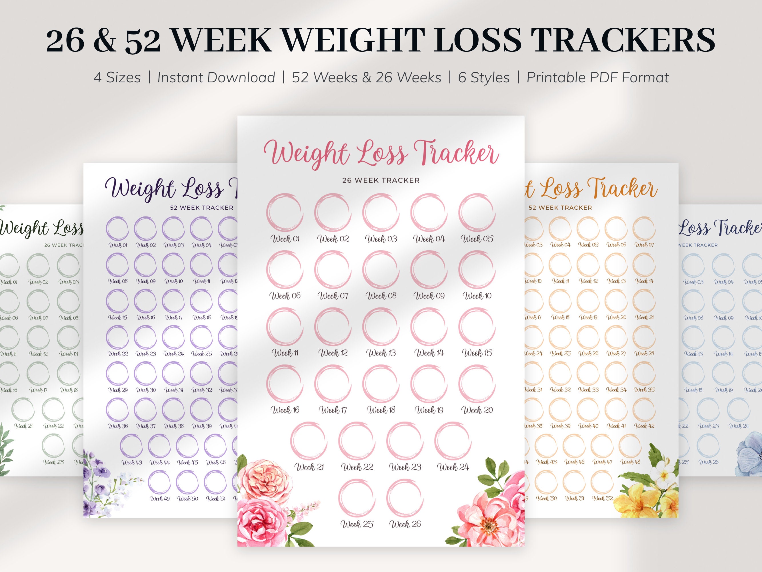 Floral Weight Loss Tracker BUNDLE, 26-week Weight Loss Tracker, 52-week Weight  Loss Tracker, Weight Loss Chart, Printable Weight Tracker, - Etsy