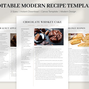 MODERN Recipe Template, Simple Recipe Card, EDITABLE Personalized Recipe Sheet, Printable Recipe, Minimal Recipe Template, 8.5x11, A4, A5