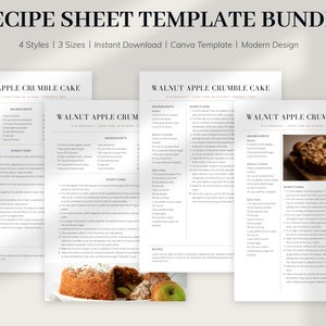 Modern Recipe Template BUNDLE, Printable Recipe Template, Recipe Card, EDITABLE Recipe Sheet Templates, Minimal Recipe Template, Cookbook