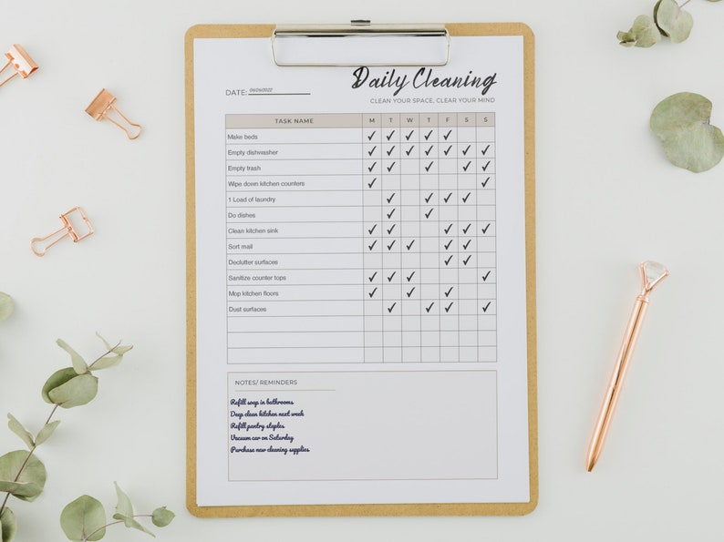 EDITABLE Daily Cleaning Schedule Cleaning Checklist - Etsy