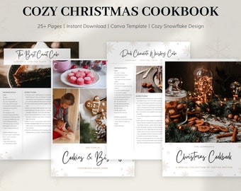 Cozy Christmas Cookbook Template, Recipe Template, Editable Cozy & Minimalist Cookbook eBook, Printable Holiday Recipe Template Book BUNDLE