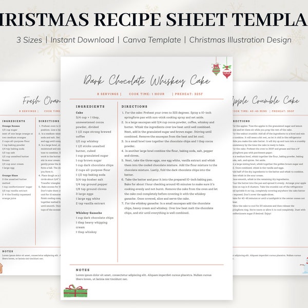 Cute Festive Christmas Recipe Template, Editable Recipe Template, Happy Holiday Recipe Sheet, Printable Recipe Card, Recipe Binder Template