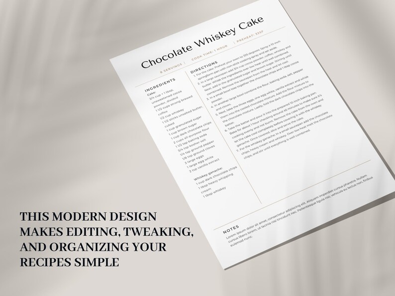 Modern Recipe Template, PRINTABLE Recipe Template, Simple Recipe Card ...