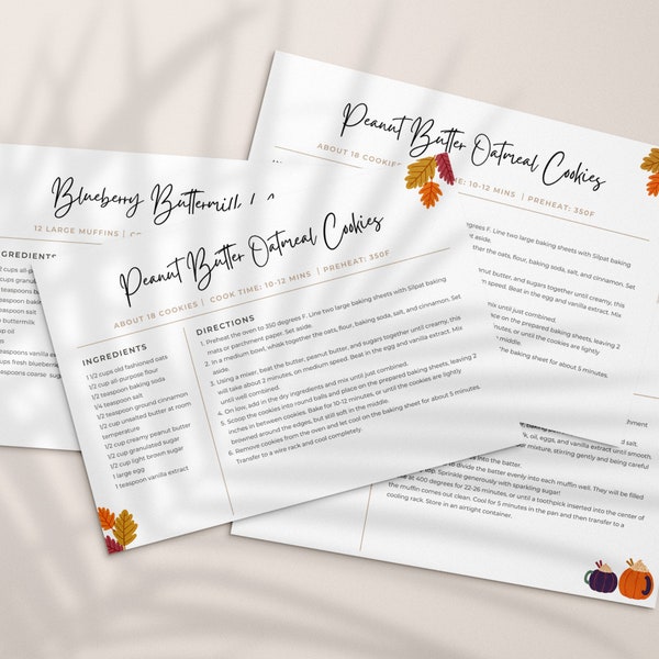 FALL Recipe Template, Recipe Card Template, EDITABLE Thanksgiving Recipe Card, Recipe Card 4x6, Printable Autumn Card, Fall Recipe Box