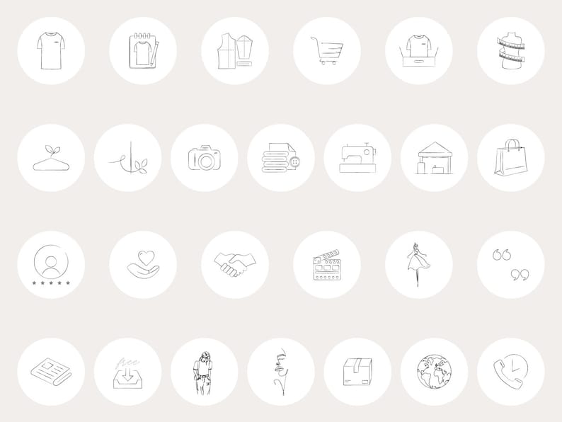 line art artwork work IG Instagram story highlight covers high light highlights cover illustration illustrations white clothing brand boutique store shop cheap charity business small businesses support collab icon icons graphics give back hours sew