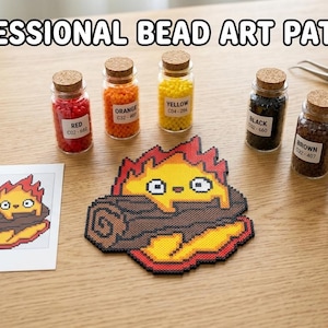 Calcifer Perler Bead Pattern: Anime Fire Demon Digital Fuse Template