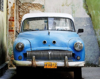 Classic Vintage Blue Car Havana Cuba / Arte mural