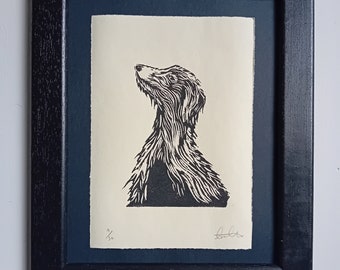 Dog Looking Up - Lino Print