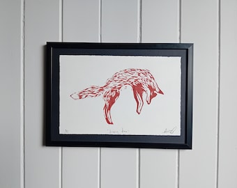 Jumping Fox - Lino Print