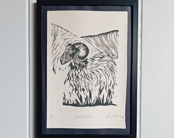 Wild Ram - Linocut Print