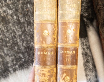 The Three Musketeers by Alexandre Dumas 1800s two vol leather antique edition classic literary collectible adventure book