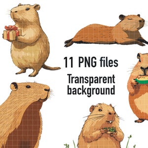 Capybara PNG Clip Art - 11 Capybara Flat illustrations with Transparent background PNG Files - Minimalist Simple Capybara Clip Art