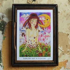Illustration Art Print - 'Rainbow Nymph Yearns for the Blood Moon' -A4
