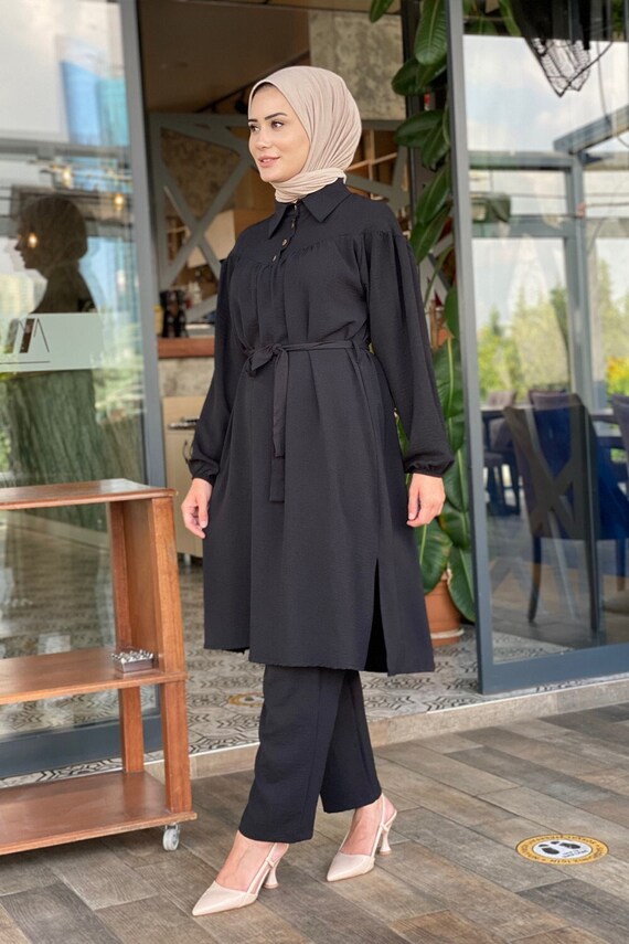 Hijab Dress Tunic Pants Belted Double 