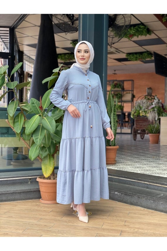 Hijab Dress Gray Guipure Islamic Dress Casual Muslim Dress | Etsy