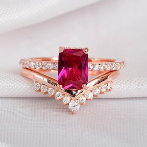 Radiant slipad rubinring, brudring i sterlingsilver i art déco-stil
