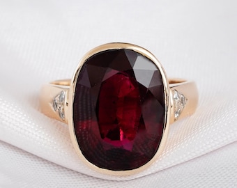 Oval Garnet Engagement Ring 925 Sterling Silver Big Red Garnet Wedding Ring For Women Proposal Bezel Set Halo Vintage Classic Solitaire Ring
