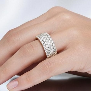 Moissanite Full Eternity Band, Micro Pave 925 Silver Wedding Ring