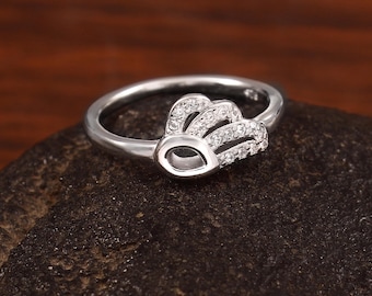 Sterling Silver Angel Wing Ring, Cubic Zirconia Feather Jewelry