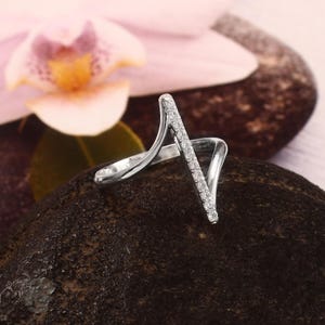 Sterling Silver Bar Ring | Geometric Diamond Ring | Women&#39;s Delicate Vertical Bar Ring | Unique Anniversary Ring | Minimalist Dainty Ring