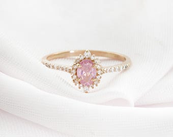 Morganite Engagement Ring 925 Sterling Silver Oval Cut Pink Morganite Wedding Ring For Women, Proposal Ring, Halo Classic Solitaire Ring