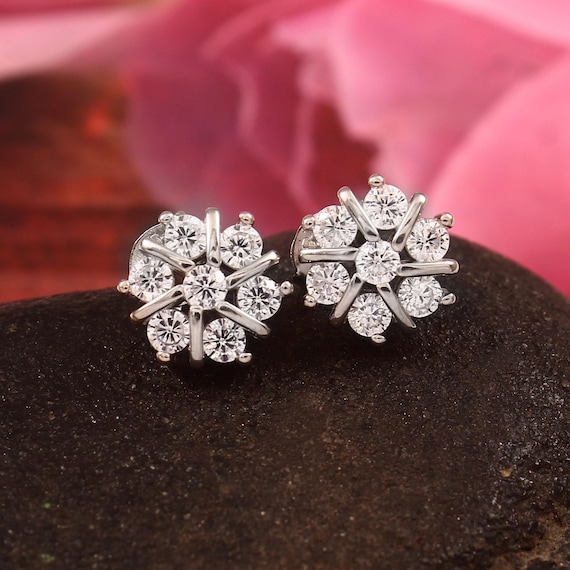 Silver Freshwater Pearl Earrings With Snow Flower Cubic Zirconia Drop Earrings - Lucy Jewelry