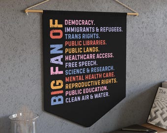 Feminist Wall Art, Big Fan of Human Rights Wall Hanging, Community Activism Art, Political Pennant Banner Decor, Liberal Gift for Women