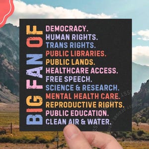 Big Fan of Human Rights Car Magnet or Bumper Sticker, Funny Liberal Car Decal, Anti Trump Magnet, Empathy Political Sticker, Democrat Gift