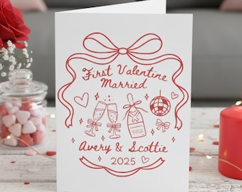 Personalized First Valentine Married Card, 1st Valentine’s Day Husband & Wife, Custom Couple Anniversary Card