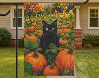 Funny Black Cat Halloween Garden Flag, Rude Garden Decor, Offensive Yard Flag, Sarcastic Outdoor Decor, Spooky Cat Lawn Flag