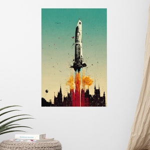 Banksy Style Blastoff Poster Kids Room Decor Game Room Decor Rocket Space Themed Nursery Teen Boy Gift Space Nursery