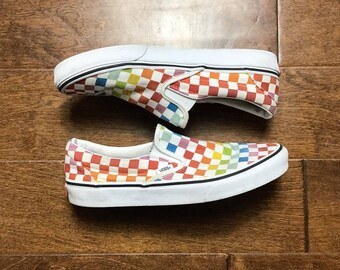 rainbow slip on vans womens