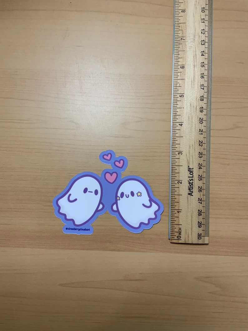 Two Ghosts Sticker Cute Pastel Ghosts With Hearts Vinyl Etsy