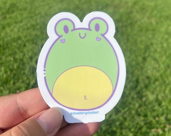 Cute Chubby Frog Sticker - Cute Green Frog Vinyl Sticker