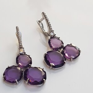 Handmade Genuine Amethyst and Zircon Silver Earring,Handcrafted Amethyst Earring Jewelry,Amethyst Earring Gift for Her