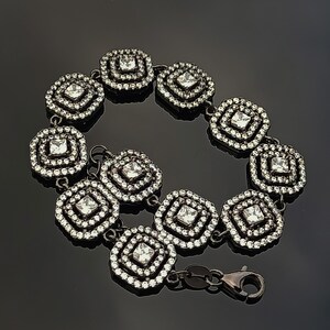 Handmade Genuine Zircon Gemstone Black Silver Bracelet,Zircon Bracelet Jewelry,Handcrafted Black Silver Zircon Bracelet Gift for Her