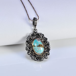 Collier en argent turquoise véritable fait main, bijoux en turquoise, pendentif en pierres précieuses turquoise, cadeau pendentif artisanal