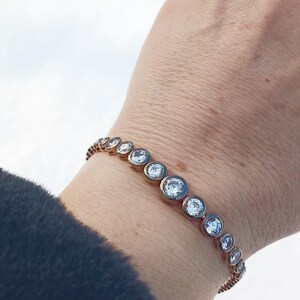Handmade Genuine Zircon Gemstone Rose Silver Bracelet, Zircon Bracelet Jewelry,Handcrafted Wedding Gift, Gift For Her