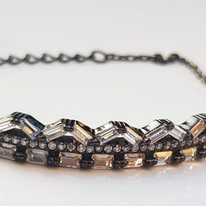 Handmade Genuine Zircon Black Silver Bracelet,Handcrafted Black Silver Zircon Bracelet Gift for Her
