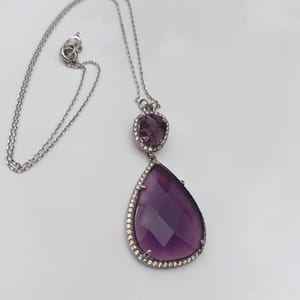 Amethyst & Zircon 925 Sterling Silver Necklace - Handmade