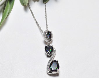 Collana in argento con topazio mistico fatta a mano, collana autentica in argento sterling 925, gioiello con pietra preziosa di topazio mistico, regalo per lei